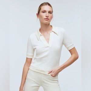 Madewell Collared Pointelle Sweater Tee in Bleached Canvas